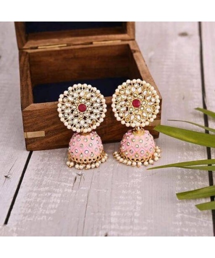 Gold-plated Handcrafted Kundan Studded Dome Shaped Jhumkas for Girls & Woman Kundan Meena Earring Indian Earrings Indian Wedding Jewelry | Save 33% - Rajasthan Living
