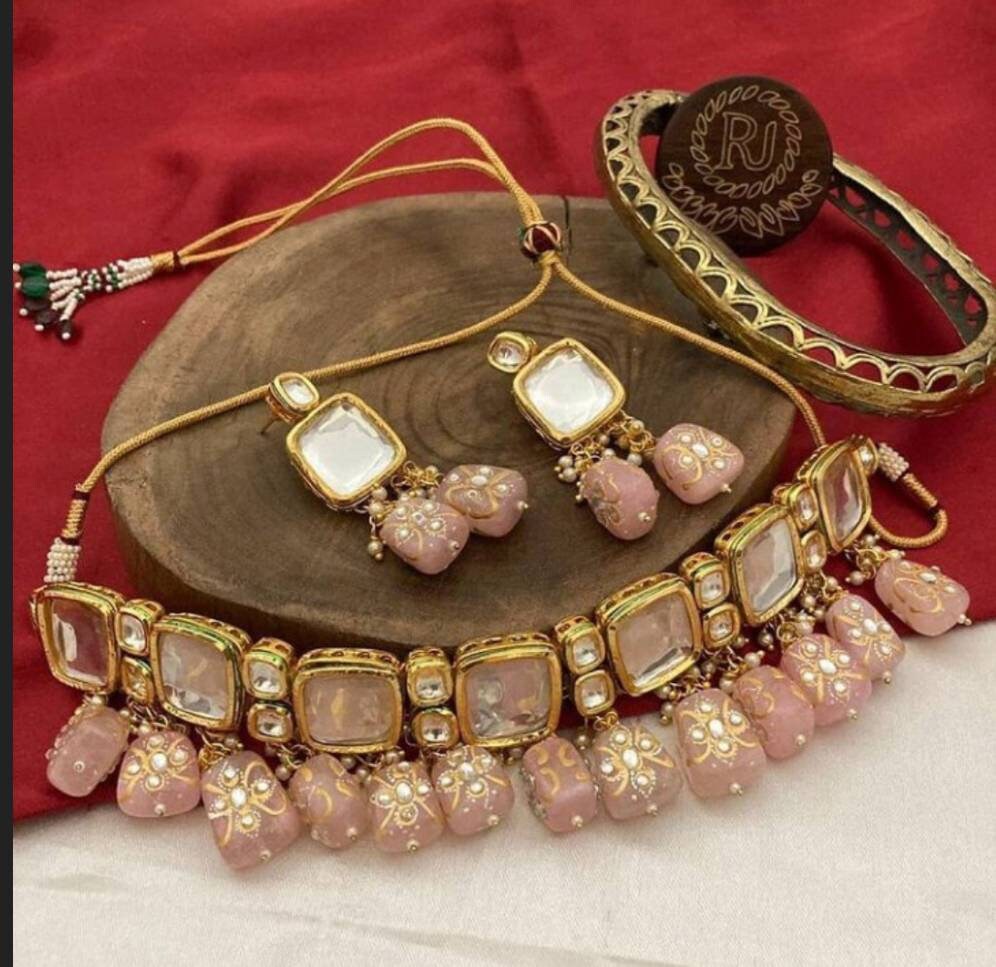 Tanjore Kundan Choker Set, Simple Kundan Set, Multi Color Kundan Set, Meena Kundan Necklace Set, Indian Kundan Jewellery, Punjabi Jewelry | Save 33% - Rajasthan Living 14