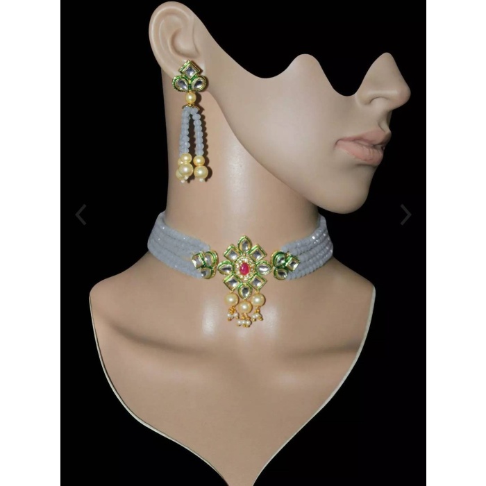 Beautiful Indian Kundan Choker/ Indian Jewelry/ Indian Necklace/ Indian Choker/ Indian Wedding Necklace Set/ Kundan Choker/ Gray Choker Set | Save 33% - Rajasthan Living 8