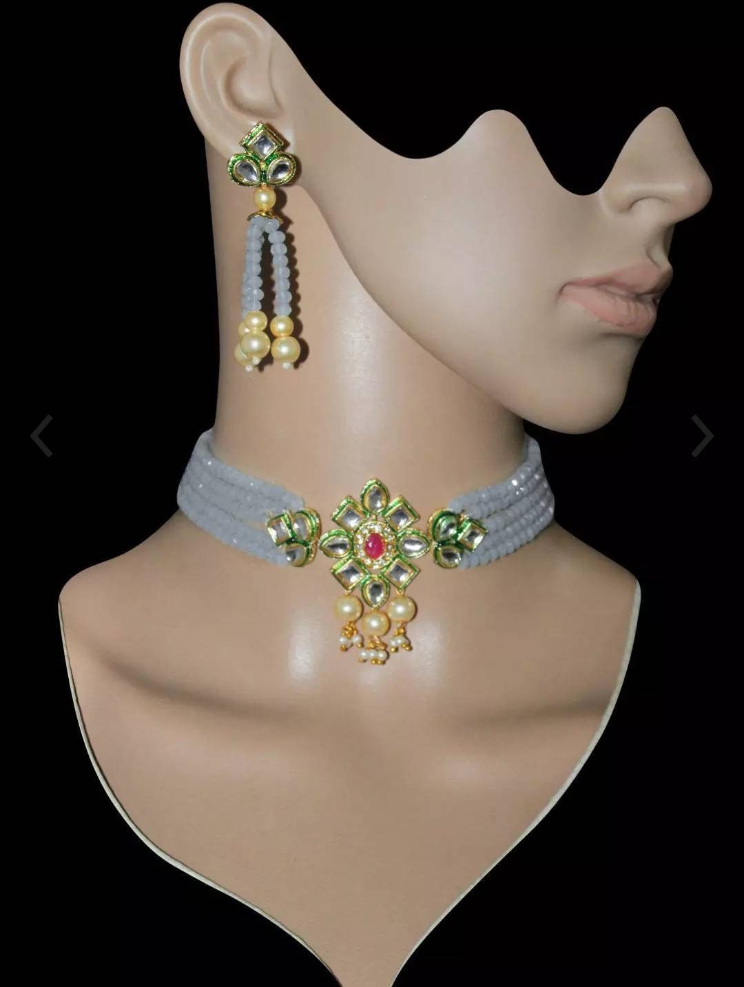 Beautiful Indian Kundan Choker/ Indian Jewelry/ Indian Necklace/ Indian Choker/ Indian Wedding Necklace Set/ Kundan Choker/ Gray Choker Set | Save 33% - Rajasthan Living 12