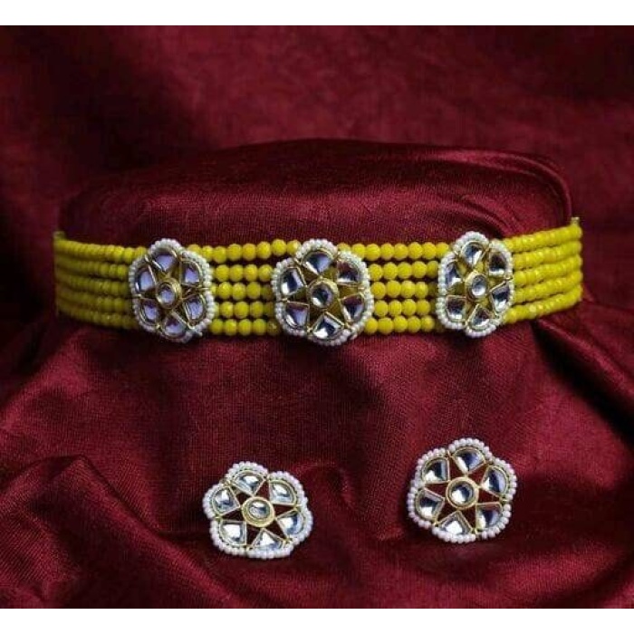 Kundan Beaded Layered Victorian Choker Necklace Set | Choker Necklace Earrings Set | Designer Indian Bollywood Bridal Jewelry | Wedding Gift | Save 33% - Rajasthan Living 6