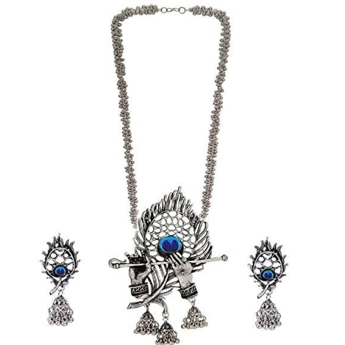 Women’s Trendia Traditional Silver Plated Krishna Flute Design Necklace With Earrings Set | Save 33% - Rajasthan Living 8