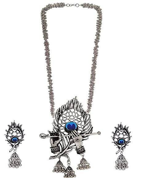 Women’s Trendia Traditional Silver Plated Krishna Flute Design Necklace With Earrings Set | Save 33% - Rajasthan Living 12
