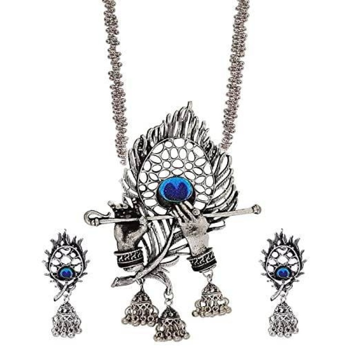 Women’s Trendia Traditional Silver Plated Krishna Flute Design Necklace With Earrings Set | Save 33% - Rajasthan Living 6