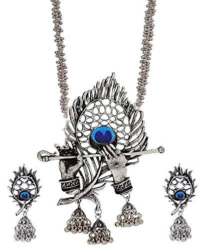 Women’s Trendia Traditional Silver Plated Krishna Flute Design Necklace With Earrings Set | Save 33% - Rajasthan Living 10