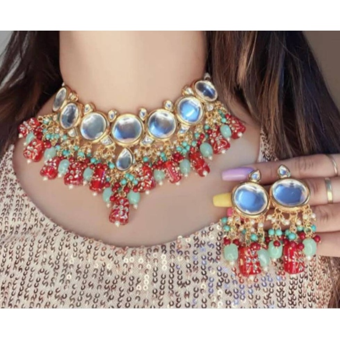 Kundan Meenakari Necklace Set Polki Jaipur Kundan Bridal Wedding Indian Jewelry Set Choker Dulhan Jewelry Earrings Women Girls Gifts | Save 33% - Rajasthan Living 6