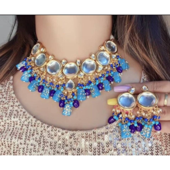 Kundan Meenakari Necklace Set Polki Jaipur Kundan Bridal Wedding Indian Jewelry Set Choker Dulhan Jewelry Earrings Women Girls Gifts | Save 33% - Rajasthan Living 5
