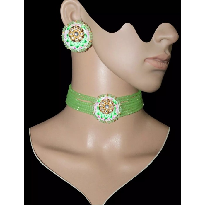 Onxy Kundan Meena Jaipuri Cut Choker Necklace Set, Jewel Set, Indian Beads Choker Set, Party Necklace, Indian Latest Jewelry for Women Gift | Save 33% - Rajasthan Living 6
