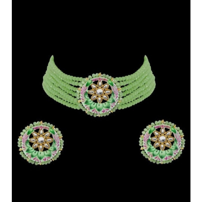 Onxy Kundan Meena Jaipuri Cut Choker Necklace Set, Jewel Set, Indian Beads Choker Set, Party Necklace, Indian Latest Jewelry for Women Gift | Save 33% - Rajasthan Living 9