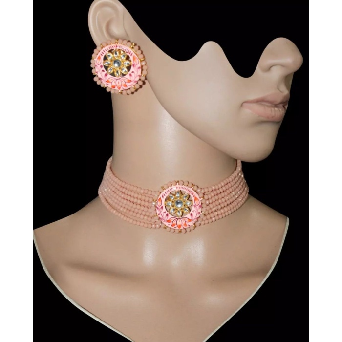Onxy Kundan Meena Jaipuri Cut Choker Necklace Set, Jewel Set, Indian Beads Choker Set, Party Necklace, Indian Latest Jewelry for Women Gift | Save 33% - Rajasthan Living 6
