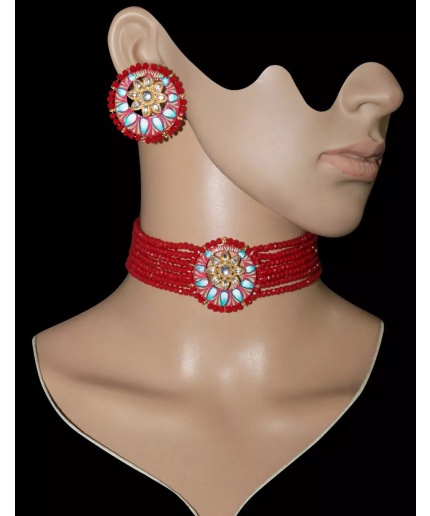 Onxy Kundan Meena Jaipuri Cut Choker Necklace Set, Jewel Set, Indian Beads Choker Set, Party Necklace, Indian Latest Jewelry for Women Gift | Save 33% - Rajasthan Living 3