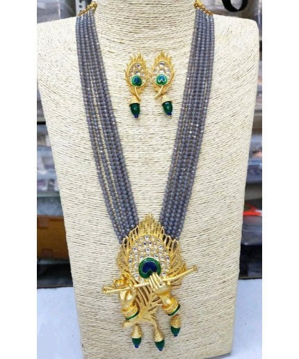 Crystal Beaded Lord Krishna Murli Pankha Necklace Set Kundan Work Jewelry With Peacock Father in Matching Earrings Gift for Your Mom Trand. | Save 33% - Rajasthan Living 3