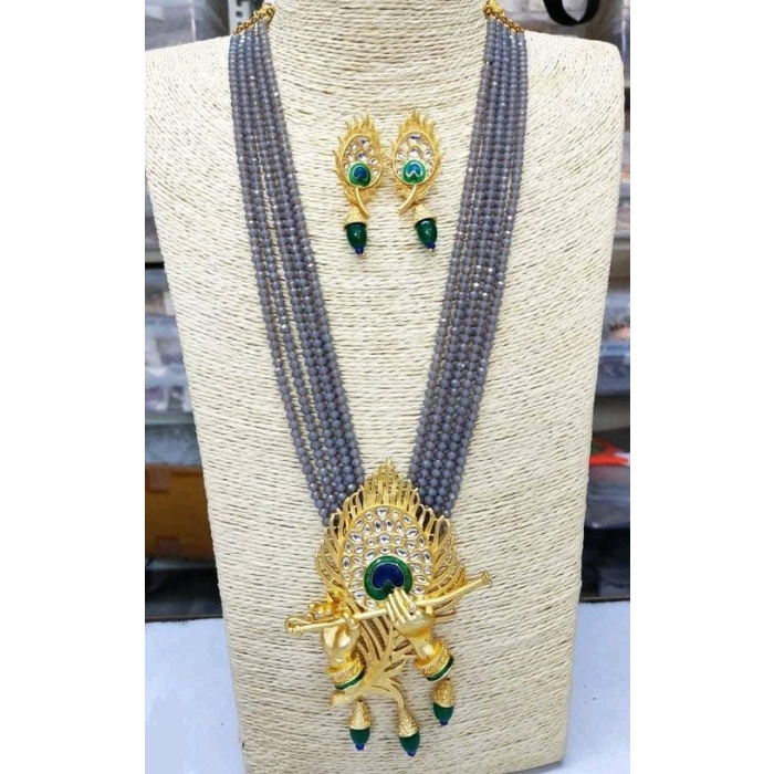 Crystal Beaded Lord Krishna Murli Pankha Necklace Set Kundan Work Jewelry With Peacock Father in Matching Earrings Gift for Your Mom Trand. | Save 33% - Rajasthan Living 6