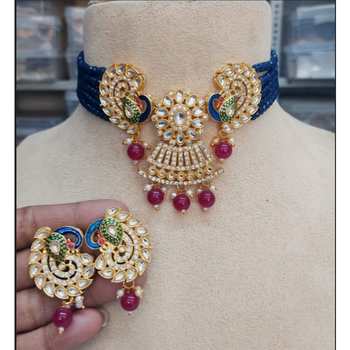 Peacock Design Stone Choker Necklace, Indian Choker Necklace Set for Women, Beads Necklaces for Bridesmaids Choker, Kundan Wedding Jewellery | Save 33% - Rajasthan Living 5