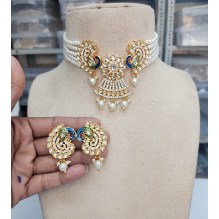 Peacock Design Stone Choker Necklace, Indian Choker Necklace Set for Women, Beads Necklaces for Bridesmaids Choker, Kundan Wedding Jewellery | Save 33% - Rajasthan Living 8