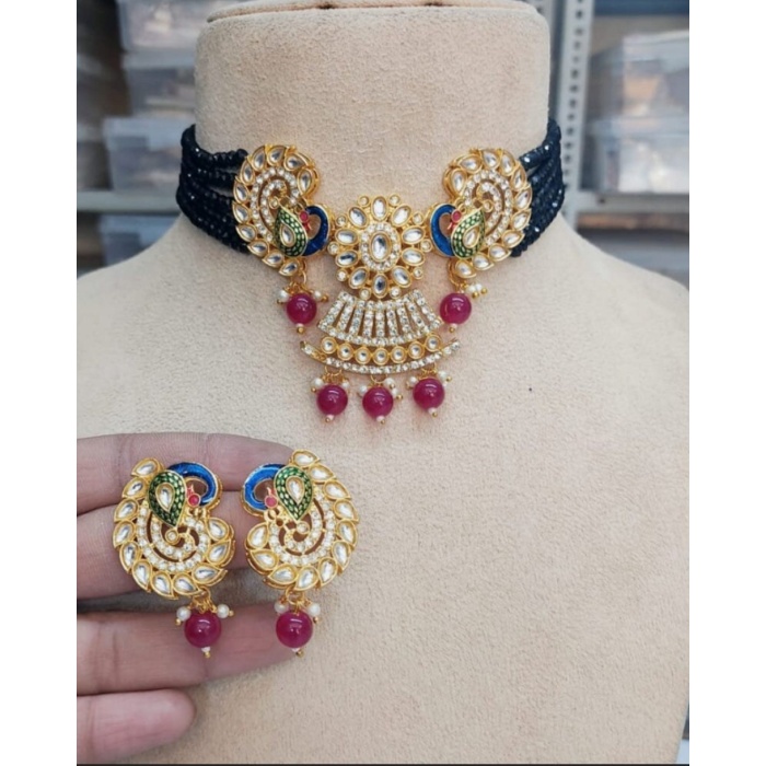 Peacock Design Stone Choker Necklace, Indian Choker Necklace Set for Women, Beads Necklaces for Bridesmaids Choker, Kundan Wedding Jewellery | Save 33% - Rajasthan Living 9