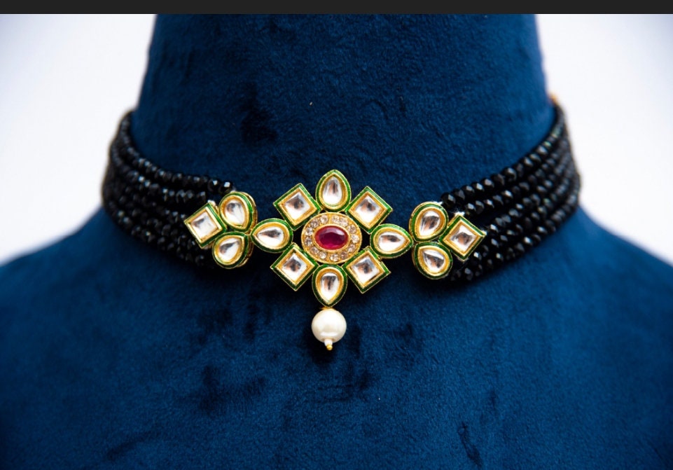 Kundan Choker Necklace, Indian Choker Necklace Set for Women, Beads Necklaces for Women,bridesmaids Necklace Set, Kundan Wedding Jewellery | Save 33% - Rajasthan Living 9