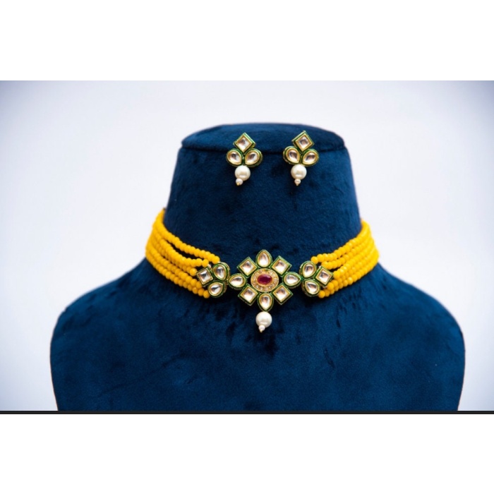 Kundan Choker Necklace, Indian Choker Necklace Set for Women, Beads Necklaces for Women,bridesmaids Necklace Set, Kundan Wedding Jewellery | Save 33% - Rajasthan Living 5