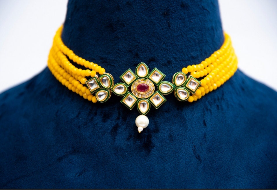 Kundan Choker Necklace, Indian Choker Necklace Set for Women, Beads Necklaces for Women,bridesmaids Necklace Set, Kundan Wedding Jewellery | Save 33% - Rajasthan Living 10