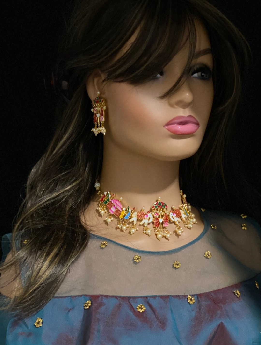 Indian Doli Barat Choker Set/ Wedding Jewelry/ Meenakari Necklace / Kundan Choker / Wedding Jewelry/ Hand Painted Kundan Doli Jewelry Set | Save 33% - Rajasthan Living 10