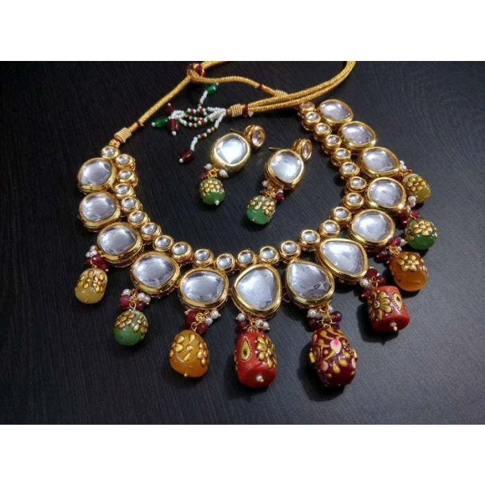 Indian Kundan Meena Handmade Necklace, Earrings With , Meenakari- Kundan Necklace/ Jewelry With Drop Earrings, Rajwada Necklace | Save 33% - Rajasthan Living 5