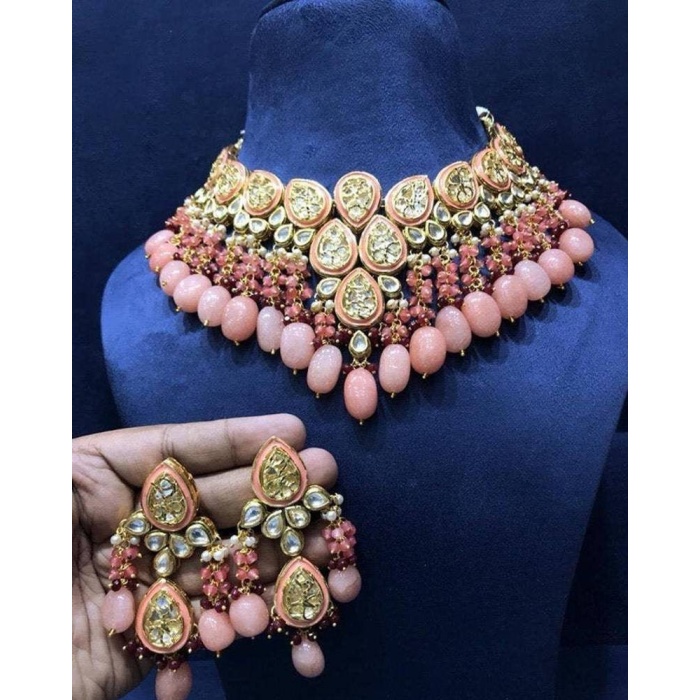 Kundan Meena Handmade Necklace, Earrings With , Meenakari- Kundan Necklace/ Jewelry With Drop Earrings, Rajwada Necklace, Dulhan Set, Trand | Save 33% - Rajasthan Living 5