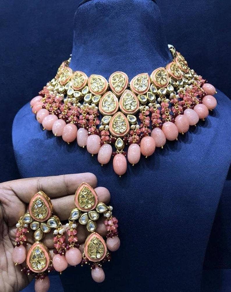 Kundan Meena Handmade Necklace, Earrings With , Meenakari- Kundan Necklace/ Jewelry With Drop Earrings, Rajwada Necklace, Dulhan Set, Trand | Save 33% - Rajasthan Living 7