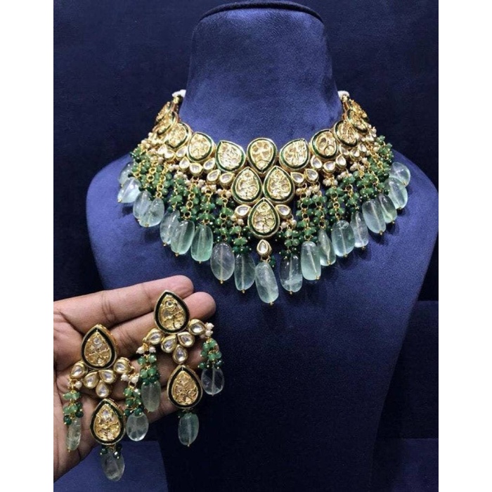Kundan Meena Handmade Necklace, Earrings With , Meenakari- Kundan Necklace/ Jewelry With Drop Earrings, Rajwada Necklace, Dulhan Set, Trand | Save 33% - Rajasthan Living 6