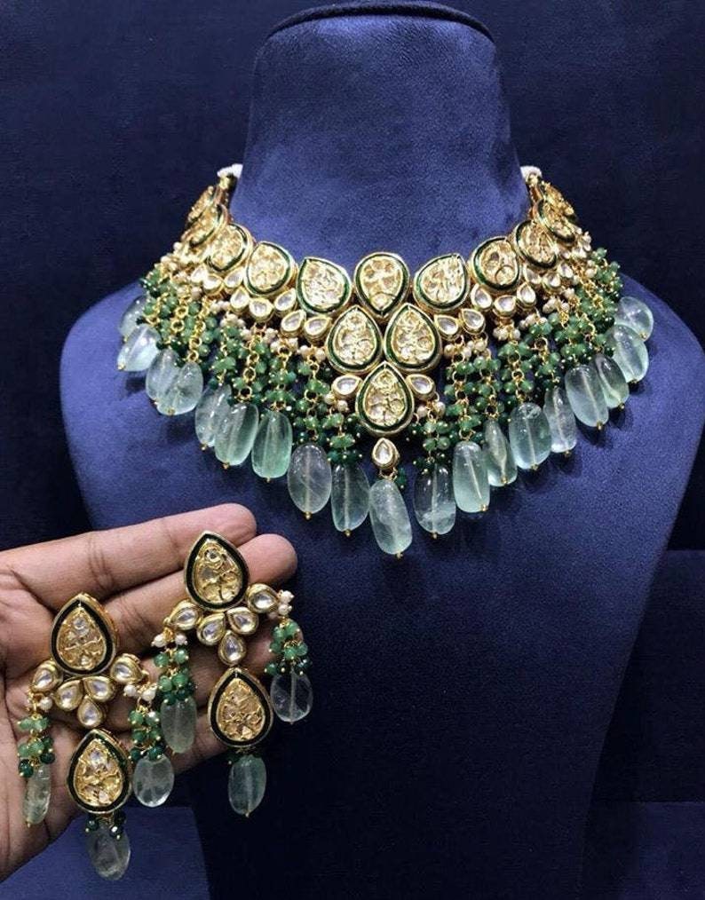 Kundan Meena Handmade Necklace, Earrings With , Meenakari- Kundan Necklace/ Jewelry With Drop Earrings, Rajwada Necklace, Dulhan Set, Trand | Save 33% - Rajasthan Living 8