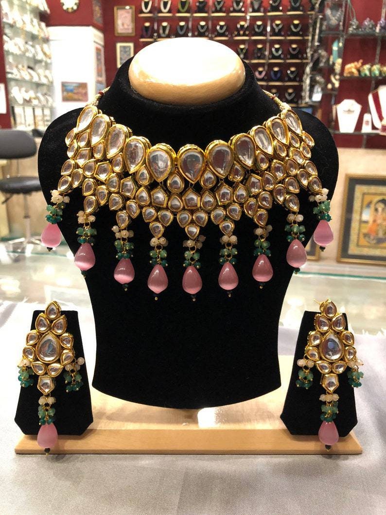 Ac Kundan Bridal Choker Set With Semi Precious Stones & Meena Work| Kundan Choker Set | Customisable Choker Set| Gold Plated| Dulhan Set | Save 33% - Rajasthan Living 13