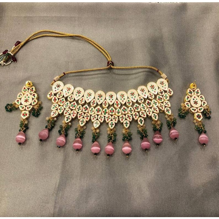 Ac Kundan Bridal Choker Set With Semi Precious Stones & Meena Work| Kundan Choker Set | Customisable Choker Set| Gold Plated| Dulhan Set | Save 33% - Rajasthan Living 11