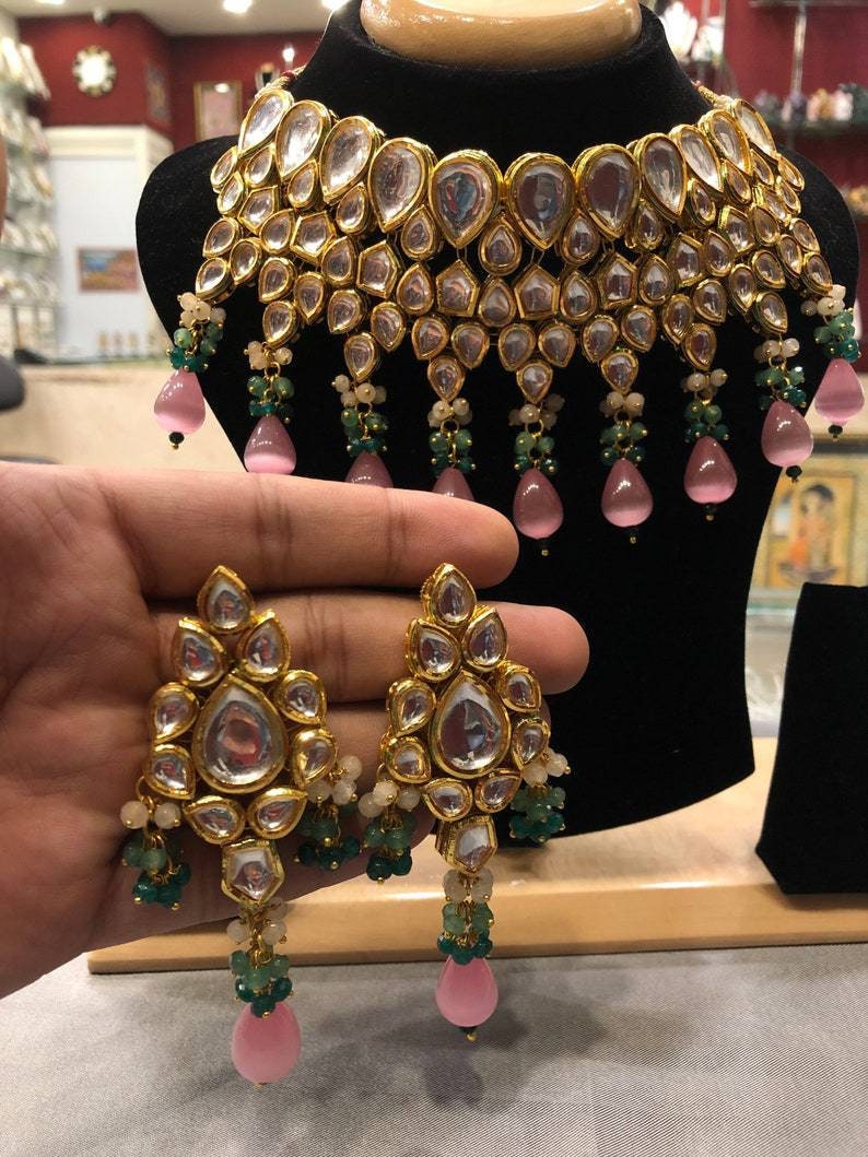 Ac Kundan Bridal Choker Set With Semi Precious Stones & Meena Work| Kundan Choker Set | Customisable Choker Set| Gold Plated| Dulhan Set | Save 33% - Rajasthan Living 12