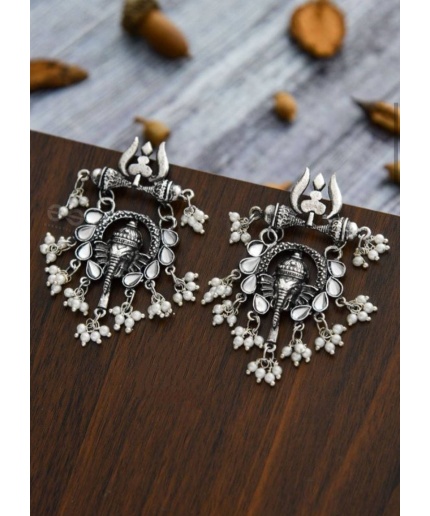 Indian Traditional Oxidized Bollywood Jewelry Maa Durga Top Earrings Chain Jhumka With Ganesh Ji Design Very Cool Casul Earrings in Wedding | Save 33% - Rajasthan Living