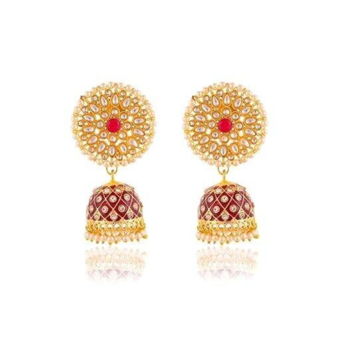 Gold Plated Handcrafted Kundan Studded Dome Shaped Jhumkas for Girls and Women Wedding Jewelry Indian Earrings Gift Packaging Earrings | Save 33% - Rajasthan Living 8