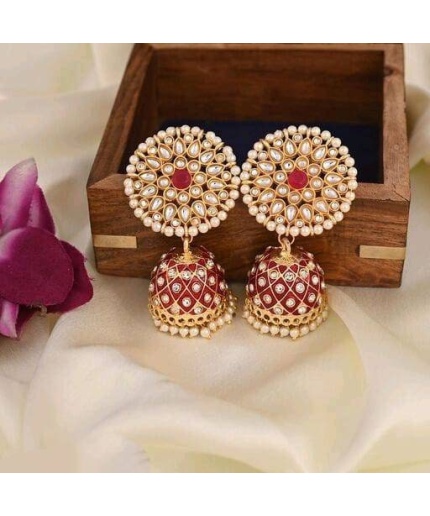 Gold Plated Handcrafted Kundan Studded Dome Shaped Jhumkas for Girls and Women Wedding Jewelry Indian Earrings Gift Packaging Earrings | Save 33% - Rajasthan Living