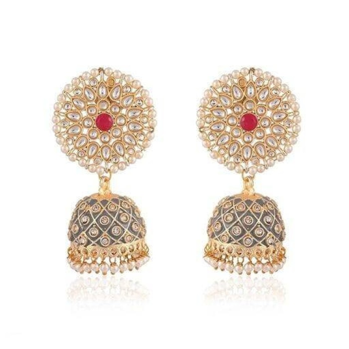 Gold Plated Handcrafted Kundan Studded Dome Shaped Jhumkas for Girls & Woman Kundan Meena Earring Indian Earrings Indian Wedding Jewelry | Save 33% - Rajasthan Living 8