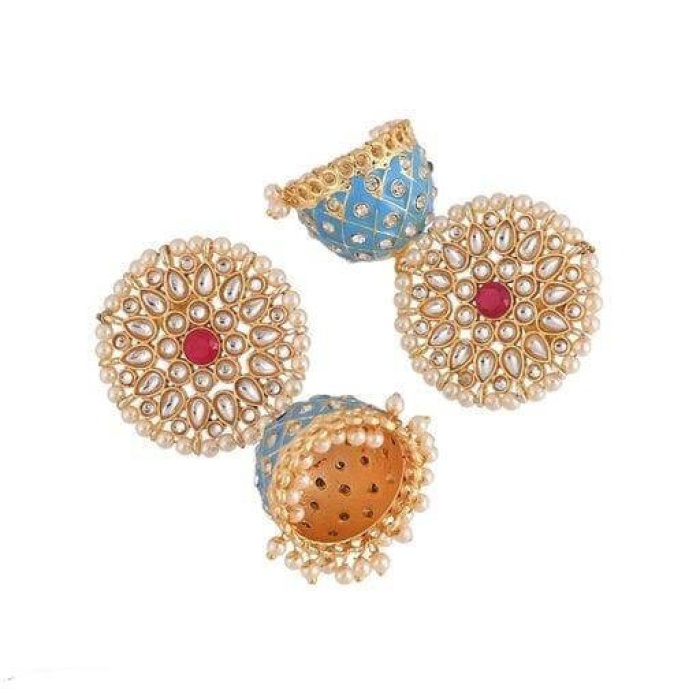 Gold Plated Handcrafted Kundan Studded Dome Shaped Jhumkas for Girls & Woman Kundan Meena Earring Indian Jewellery Indian Earring Gift Box | Save 33% - Rajasthan Living 6