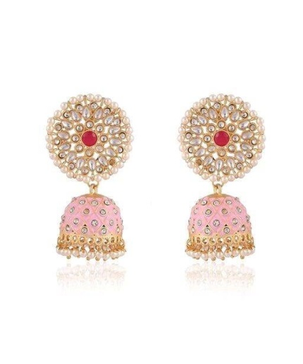 Gold-plated Handcrafted Kundan Studded Dome Shaped Jhumkas for Girls & Woman Kundan Meena Earring Indian Earrings Indian Wedding Jewelry | Save 33% - Rajasthan Living 3