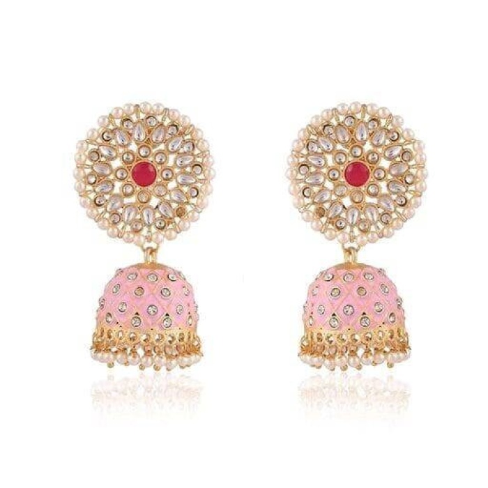 Gold-plated Handcrafted Kundan Studded Dome Shaped Jhumkas for Girls & Woman Kundan Meena Earring Indian Earrings Indian Wedding Jewelry | Save 33% - Rajasthan Living 6