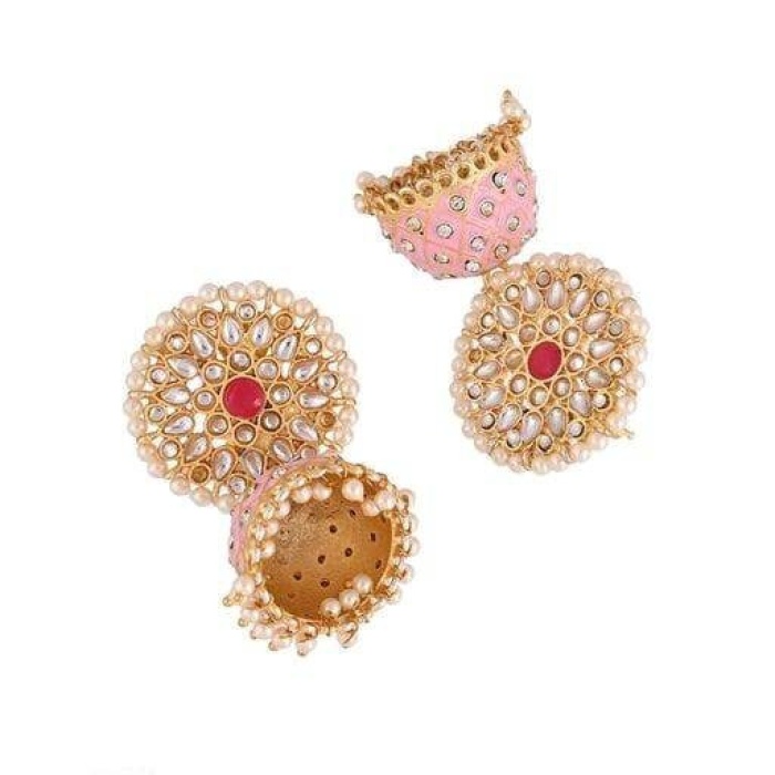 Gold-plated Handcrafted Kundan Studded Dome Shaped Jhumkas for Girls & Woman Kundan Meena Earring Indian Earrings Indian Wedding Jewelry | Save 33% - Rajasthan Living 8