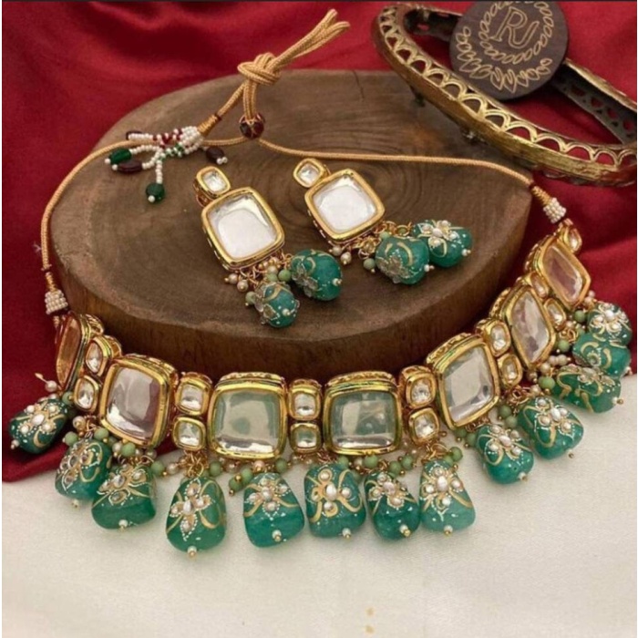 Tanjore Kundan Choker Set, Simple Kundan Set, Multi Color Kundan Set, Meena Kundan Necklace Set, Indian Kundan Jewellery, Punjabi Jewelry | Save 33% - Rajasthan Living 6