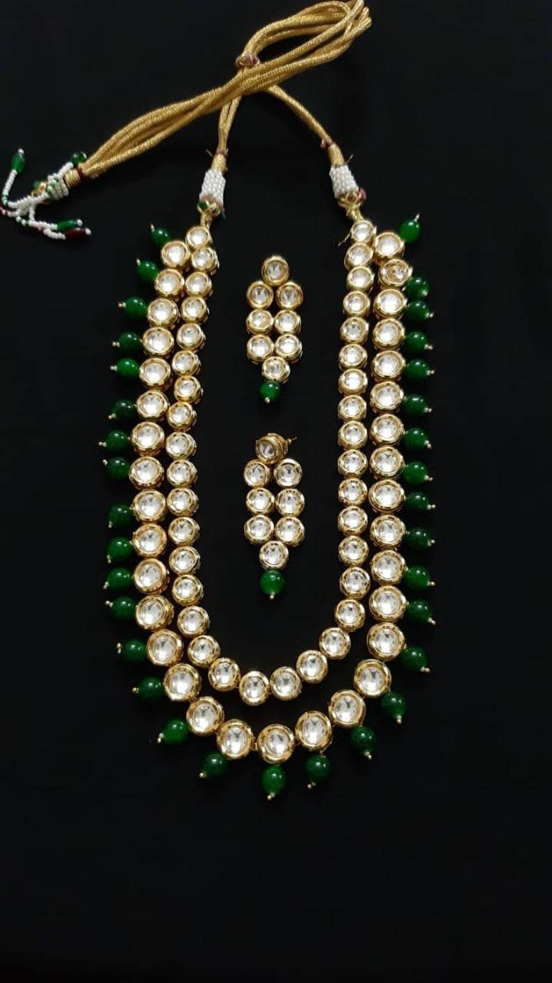 Indian Jewelry, Kundan Long Necklace, Kundan Layered Necklace, Green Kundan Necklace, Kundan Rani Haar, Kundan Jewelry, Green Choker Set | Save 33% - Rajasthan Living 9