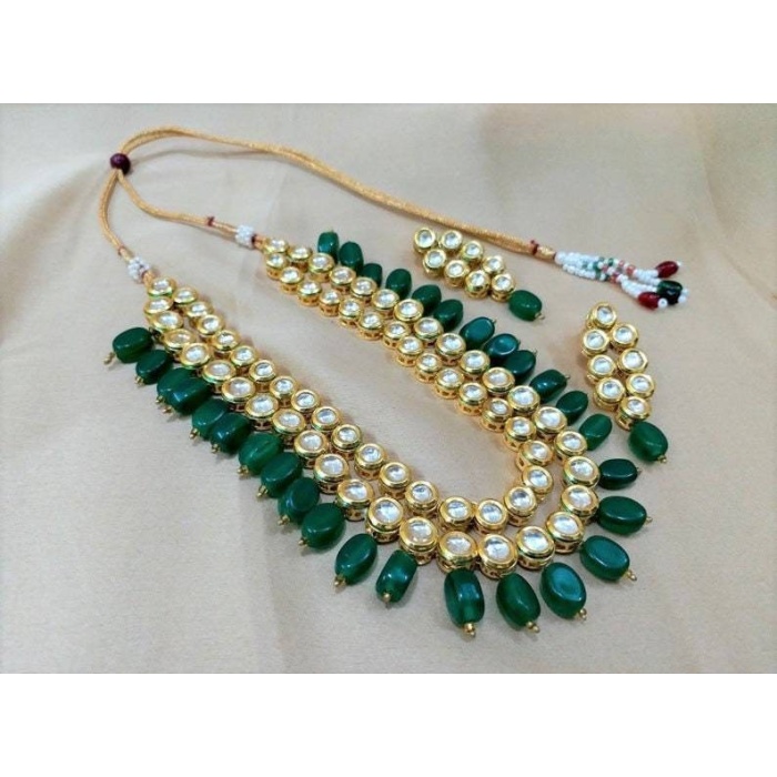Indian Jewelry, Kundan Long Necklace, Kundan Layered Necklace, Green Kundan Necklace, Kundan Rani Haar, Kundan Jewelry, Green Choker Set | Save 33% - Rajasthan Living 6