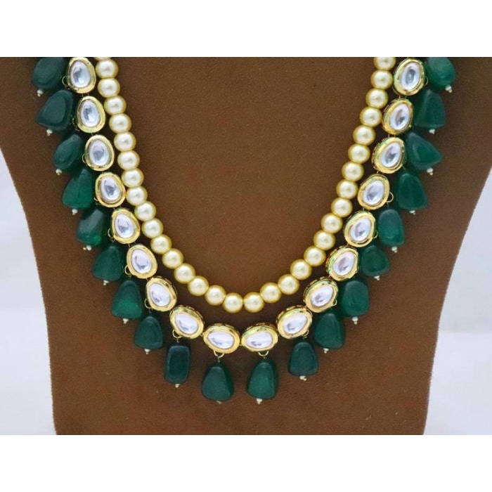 Indian Kundan Necklace Earrings Jewelry Bollywood Green Emerald Beads Jewellery, Bridal Wedding Fashion Pakistani Handmade Kundan Jewelry Us | Save 33% - Rajasthan Living 7