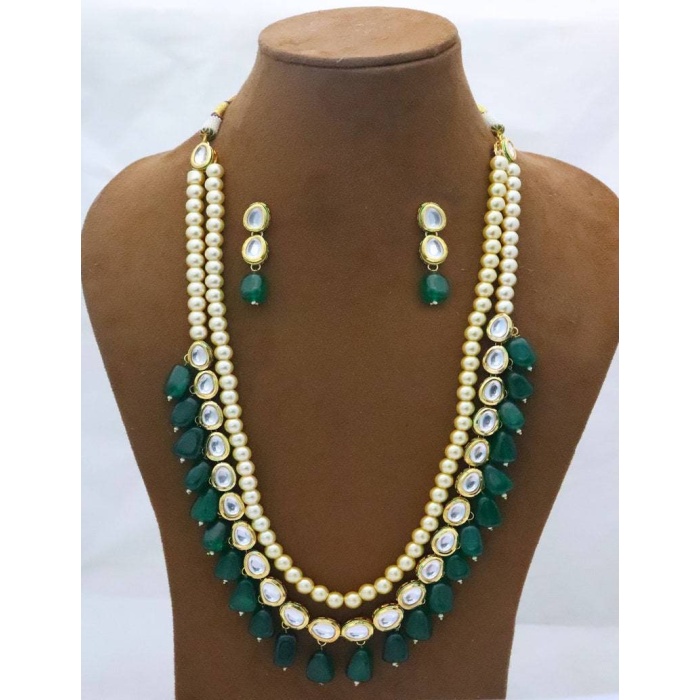 Indian Kundan Necklace Earrings Jewelry Bollywood Green Emerald Beads Jewellery, Bridal Wedding Fashion Pakistani Handmade Kundan Jewelry Us | Save 33% - Rajasthan Living 5