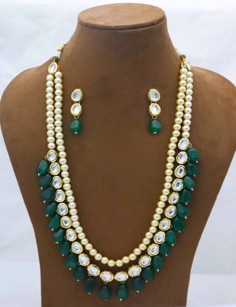 Indian Kundan Necklace Earrings Jewelry Bollywood Green Emerald Beads Jewellery, Bridal Wedding Fashion Pakistani Handmade Kundan Jewelry Us | Save 33% - Rajasthan Living 11
