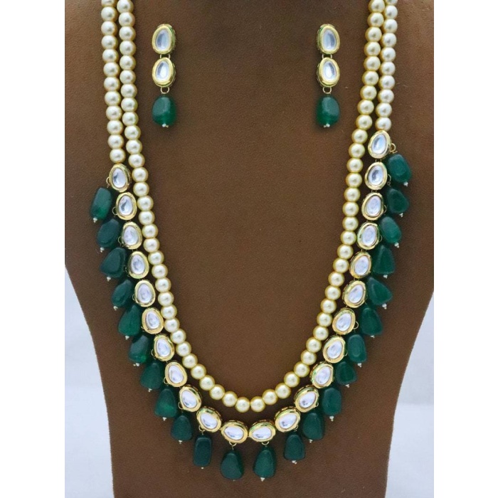 Indian Kundan Necklace Earrings Jewelry Bollywood Green Emerald Beads Jewellery, Bridal Wedding Fashion Pakistani Handmade Kundan Jewelry Us | Save 33% - Rajasthan Living 8