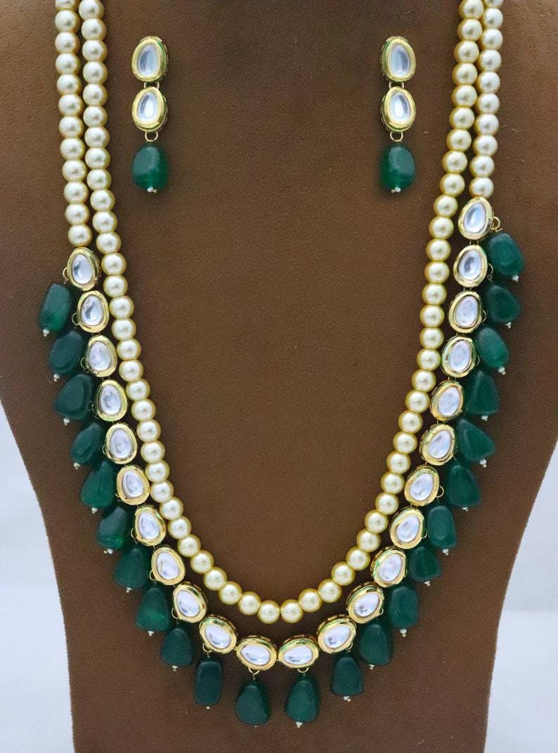 Indian Kundan Necklace Earrings Jewelry Bollywood Green Emerald Beads Jewellery, Bridal Wedding Fashion Pakistani Handmade Kundan Jewelry Us | Save 33% - Rajasthan Living 14