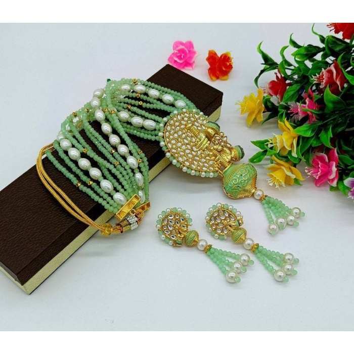 Aqua Green Enameled Necklace-jodha Akbar Faceted Aqua Beaded Necklace-rani Haar -bridesmaid Pearl Necklace Set -lord Krishna Kundan Necklace | Save 33% - Rajasthan Living 9
