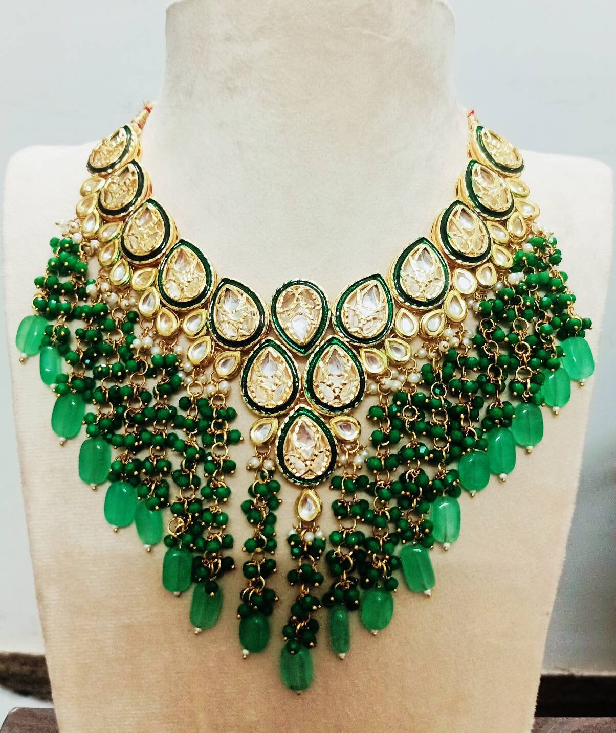 Kundan Necklace Set,green Choker Set,indian Jewellery, Bollywood Style Choker Set, Partywear Kundan, Meena Necklace for Women,girls Gift | Save 33% - Rajasthan Living 16
